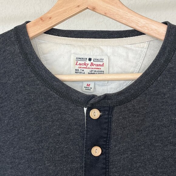 Lucky Brand Henley Long Sleeve Grey Thick Cotton Medium - Picture 2 of 8